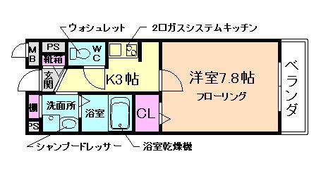 ヴェールシュマン(1K/2階)の間取り写真
