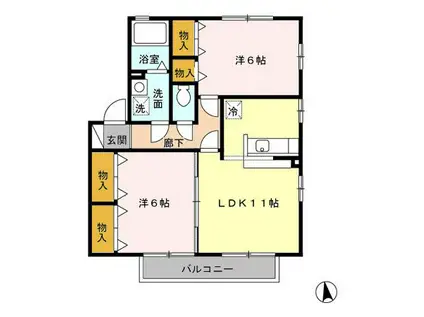 フローラルコートE(2LDK/2階)の間取り写真