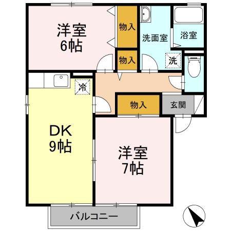 アドミレー樹太B棟(2DK/2階)の間取り写真