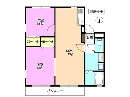 シティハイムナガタIII(2LDK/1階)の間取り写真