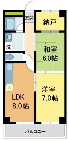 ロイヤルメゾン宝塚南(2LDK/4階)の間取り写真
