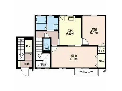 グリーンシティ愛野(2DK/2階)の間取り写真