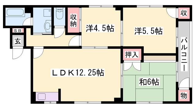 垣根マンション(3LDK/3階)の間取り写真