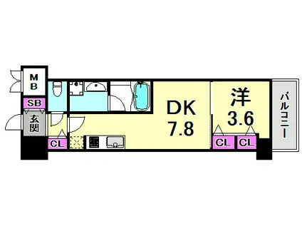 クロスレジデンス神戸元町(1DK/3階)の間取り写真