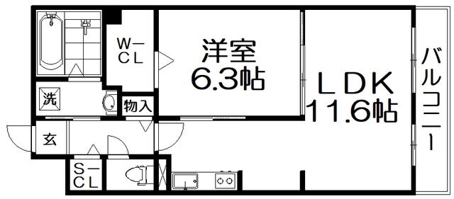パインオークC棟(1LDK/2階)の間取り写真