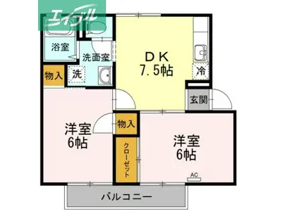 プレジールフダバ(2DK/2階)の間取り写真