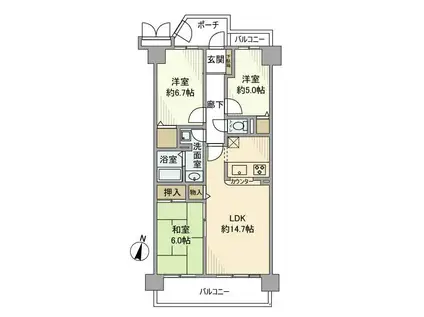 エステシティ船橋三番館(3LDK/6階)の間取り写真