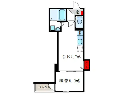 LUNA TERRACE 近代前(1DK/2階)の間取り写真