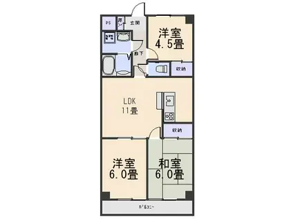 サンシティ弐番館(3LDK/6階)の間取り写真