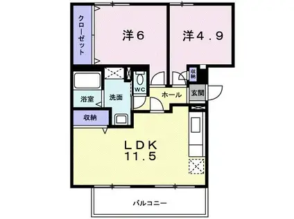 COURT-YARD三橋公園D(2LDK/1階)の間取り写真