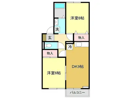 セジュール妙見(2LDK/2階)の間取り写真