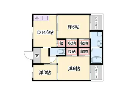 ビレッジハウス宮の前(3DK/4階)の間取り写真