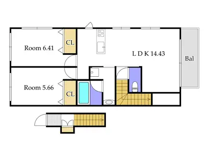 ドミール岡南(2LDK/2階)の間取り写真