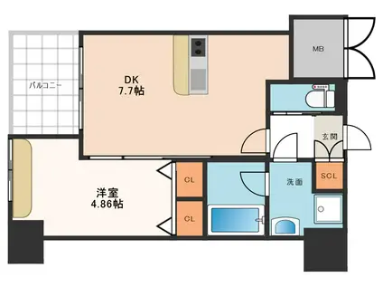 プレジオ難波ASIAN(1DK/14階)の間取り写真