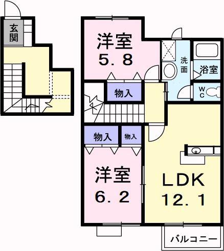 ファミールウツベ III(2LDK/2階)の間取り写真
