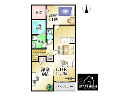 オイコス オニロ 阿波(2LDK/2階)の間取り写真