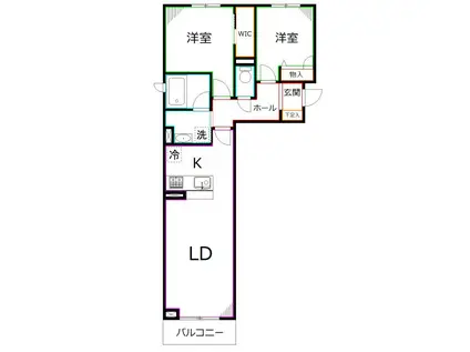 シャーメゾン国立ウエスト(2LDK/1階)の間取り写真