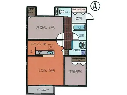 TレジデンスIII(2LDK/2階)の間取り写真