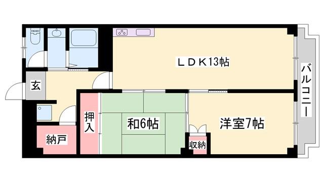 ハイツ柳井(2LDK/4階)の間取り写真