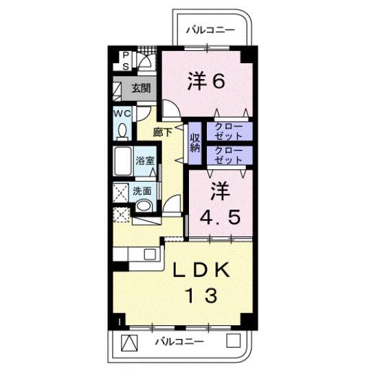 ヒルズ向イ山(2LDK/1階)の間取り写真