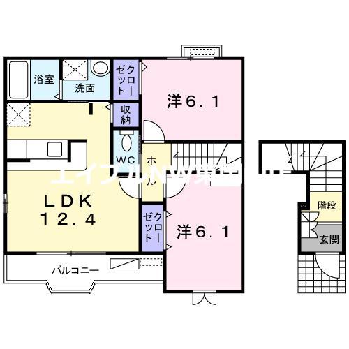 グランディールB(2LDK/2階)の間取り写真