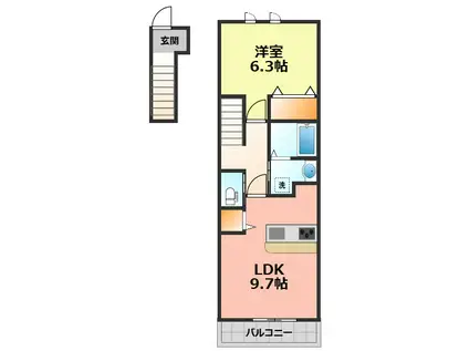 グランアンジュB(1LDK/2階)の間取り写真