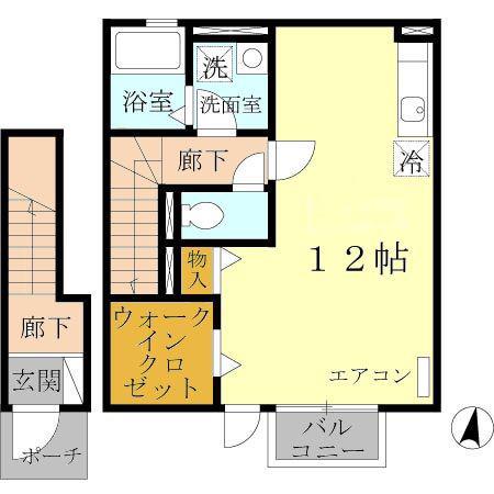 プロスパー(ワンルーム/2階)の間取り写真