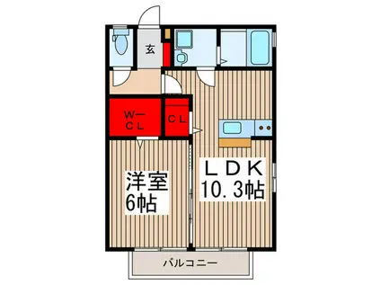 カサブランカ上木崎(1LDK/2階)の間取り写真