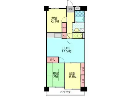 日生ロイヤルマンション上宗方(3LDK/2階)の間取り写真