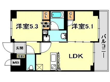 エステムプラザ神戸西IVインフィニティ(2DK/2階)の間取り写真