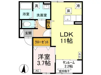 ヴィークコート手城(1LDK/1階)の間取り写真