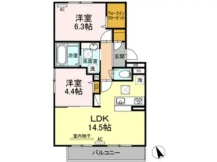 グランコムメゾン小串(2LDK/1階)の間取り写真