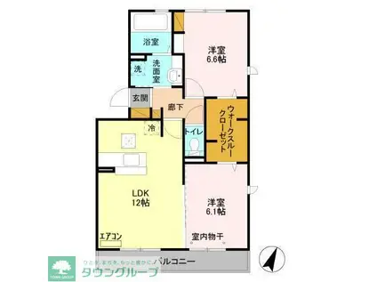 グランドゥール高柳C(2LDK/1階)の間取り写真