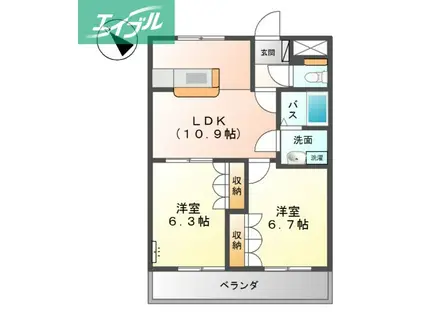 マーヴェラスB(2LDK/2階)の間取り写真