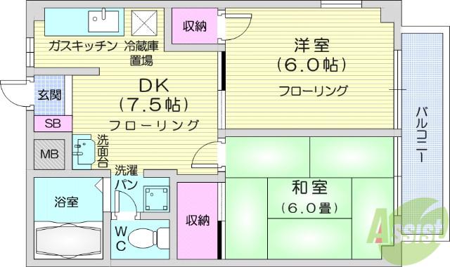 コーポさざんかⅠ(2DK/2階)の間取り写真