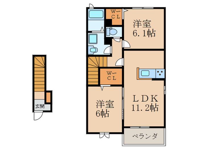 ボヌールKM C(2LDK/2階)の間取り写真