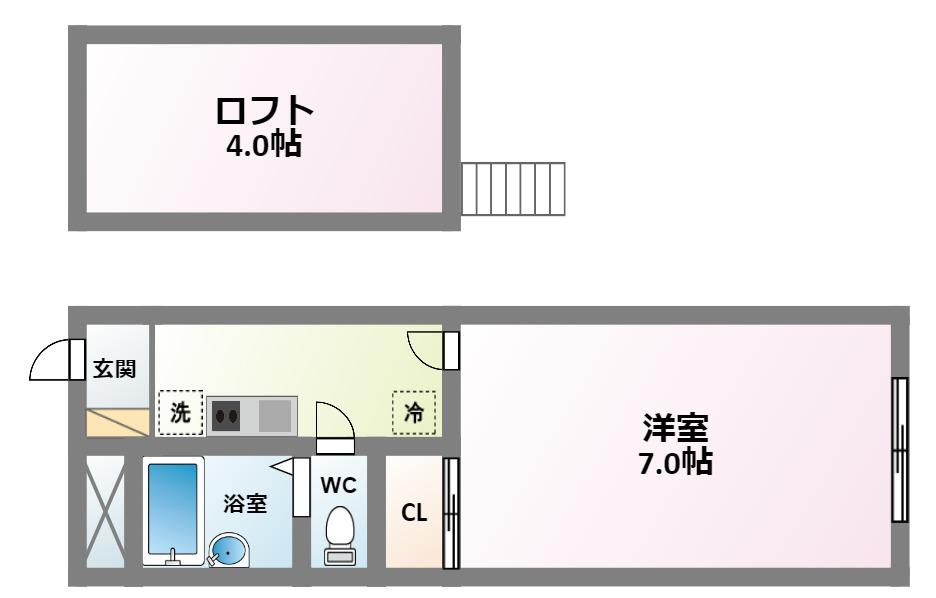 ビコロール東住吉(1K/1階)の間取り写真