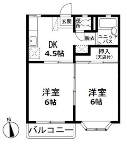 東武東上線 霞ケ関駅(埼玉) 徒歩13分 2階建 築33年(2DK/2階)の間取り写真