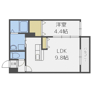 ラグゼ山の手(1LDK/4階)の間取り写真