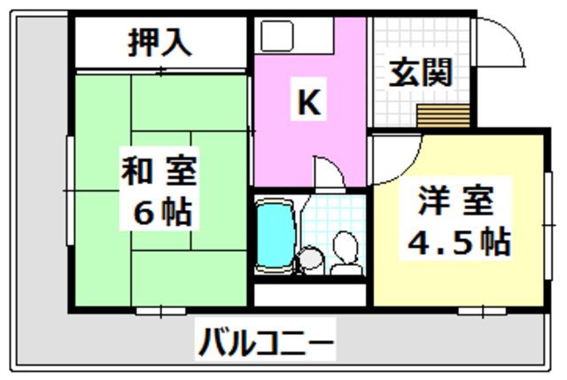 青葉丘コーポ(2K/4階)の間取り写真