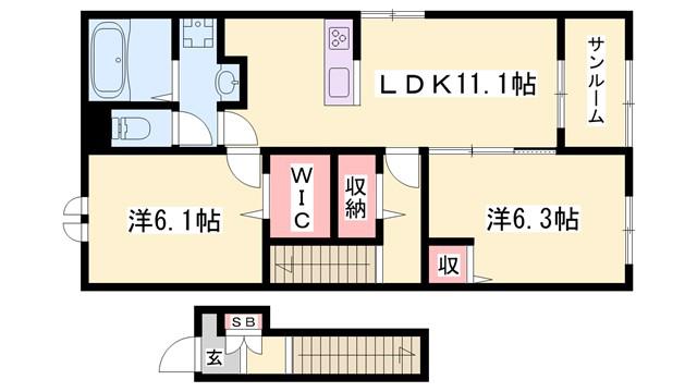 アイルー I(1LDK/2階)の間取り写真