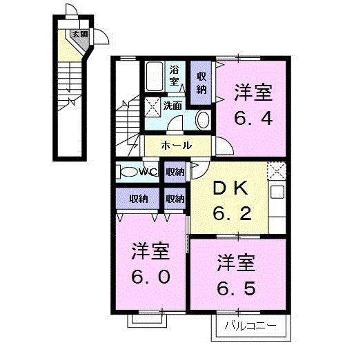 ファミールHAKUHOU A(3DK/2階)の間取り写真