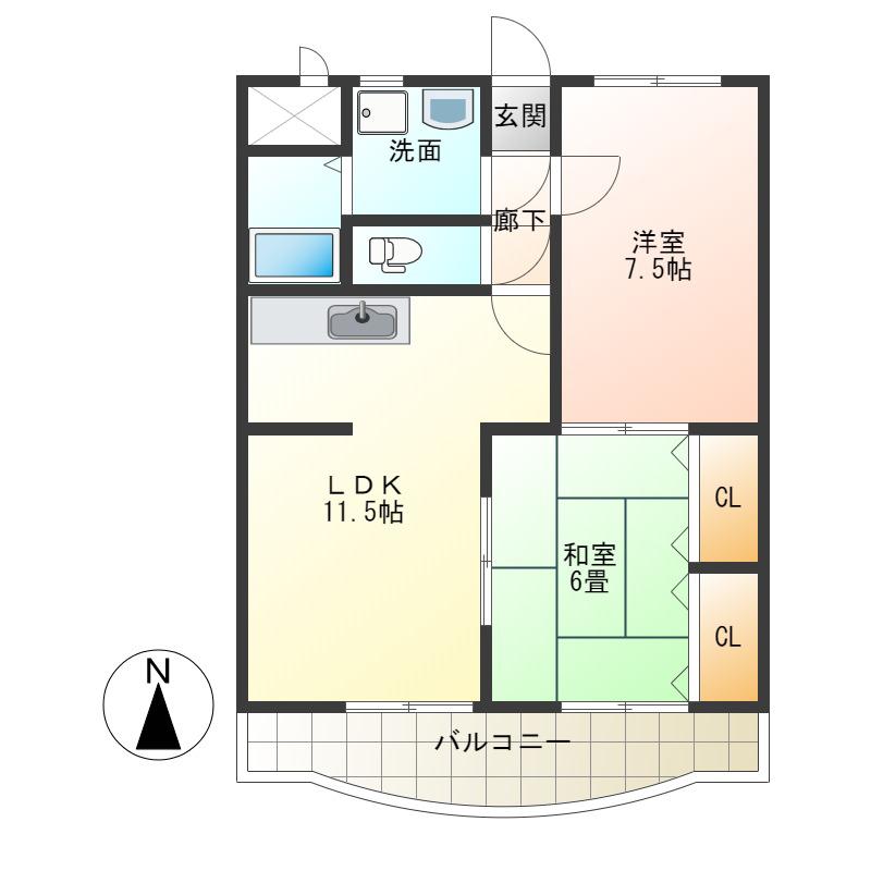 ピーコック28(2LDK/3階)の間取り写真