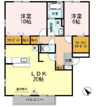 リビングタウン福山東A棟(2LDK/2階)の間取り写真