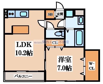 GRADITO東石切(1LDK/3階)の間取り写真