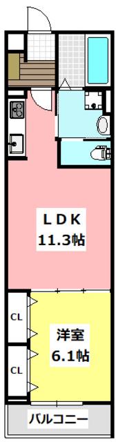 ジーアンビエンス(1LDK/3階)の間取り写真