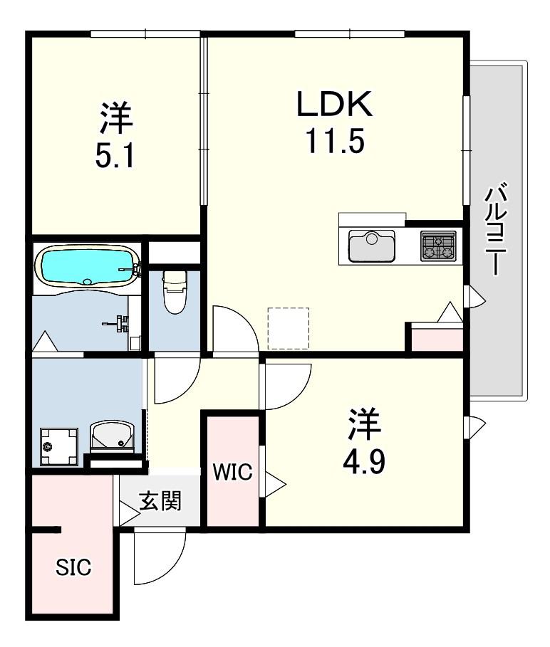 ユアメゾン 富松(2LDK/3階)の間取り写真