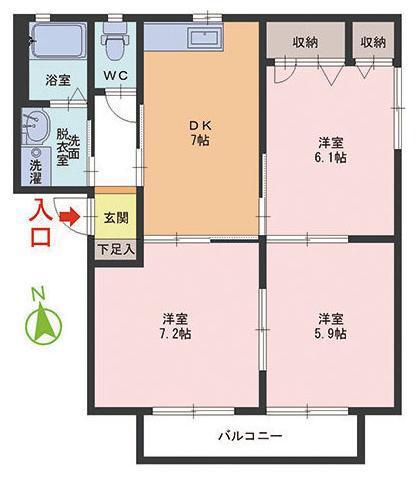 IAハイツ B棟(3DK/2階)の間取り写真