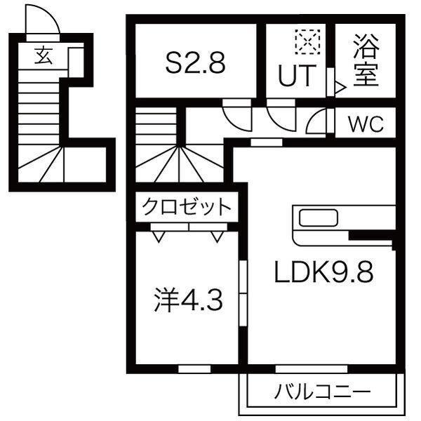 グリーンヒルズ大堤B棟(1SLDK/2階)の間取り写真