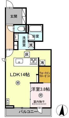 O・フレア A棟(1LDK/1階)の間取り写真
